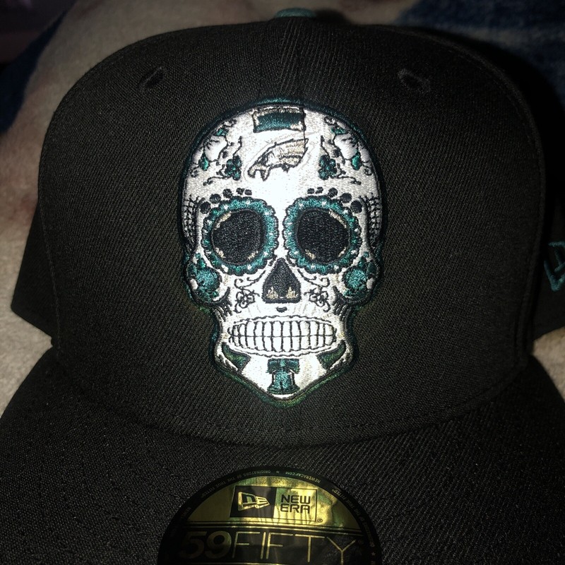 Philadelphia Eagles Hat 7 1/2 Fitted New Era SUGAR SKULL Edition BRAND NEW Cap
