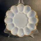Vintage 10" Anchor Hocking Milk Glass Deviled Egg Plate with Gold Trim