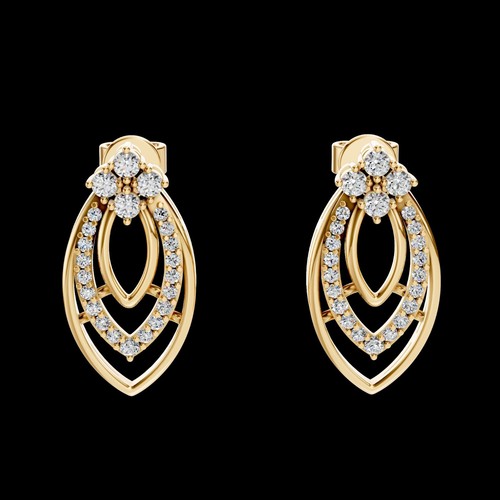 0.38 Ct Round Lab Grown Diamond Leaf Stud Earrings 14K Yellow Solid Gold Jewelry