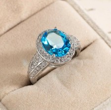 Dazzling Oval Cut Sky Blue Topaz Zirconia Silver Rings Size 6 10 Holiday Gifts