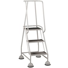 Image of 3 Tread Mobile Warehouse Steps GREY 1.43m Portable Safety Ladder & Wheels