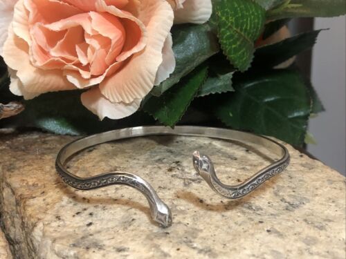 18. Vtg. 925 Sterling SNAKE Hinged Bangle Cuff Upper Arm bracelet 7 3/4", 12.9g.