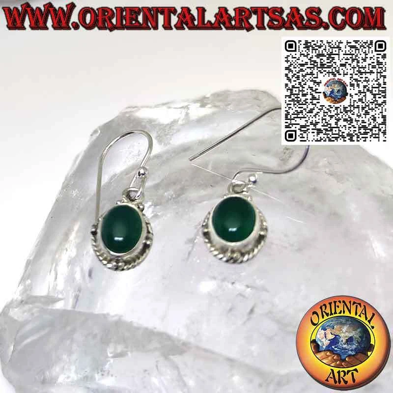 Orecchini in argento 925 ‰ con agata verde naturale ovale sfere e treccia - Immagine 3 di 4