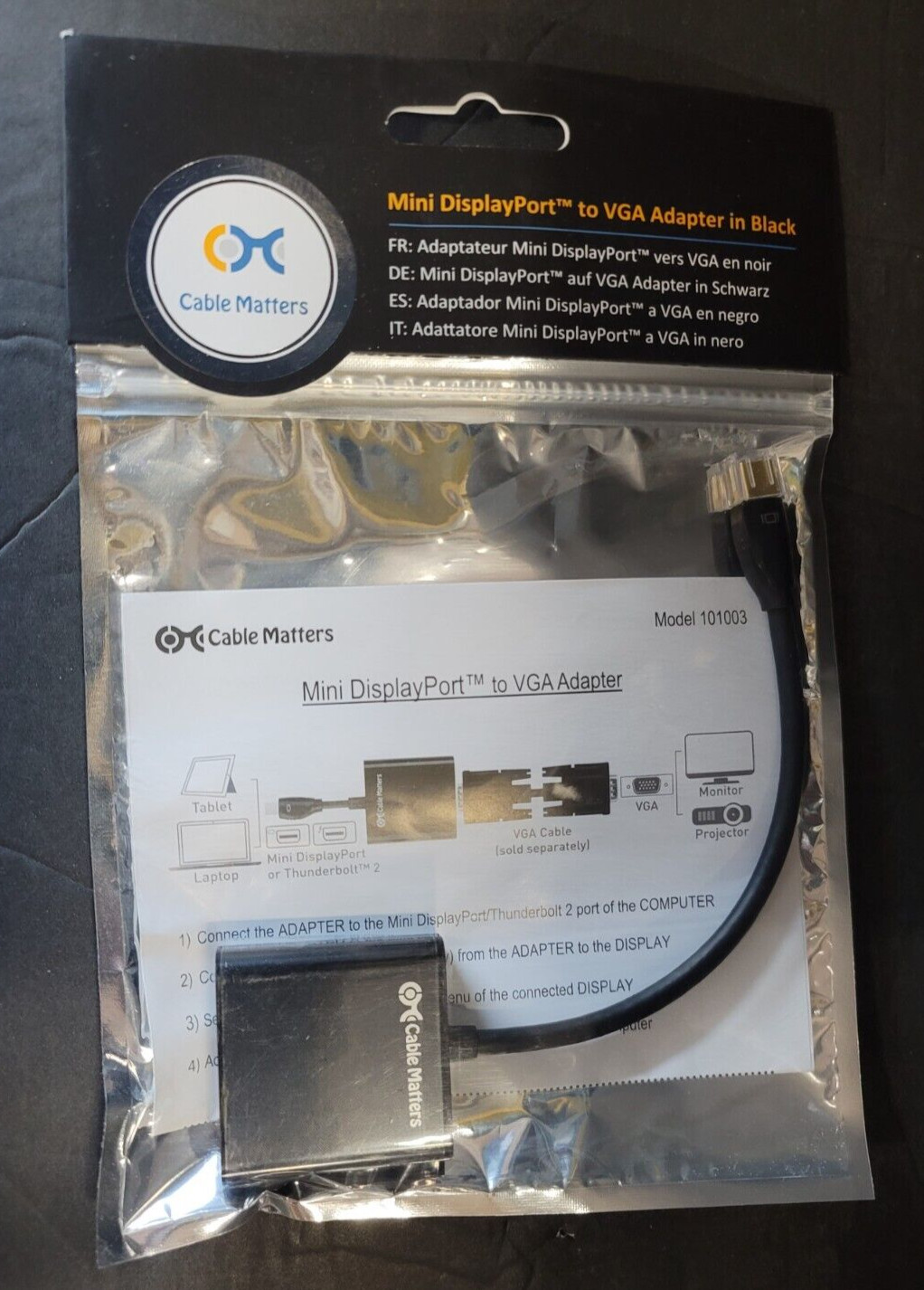 New Cable Matters Mini DisplayPort to VGA Adapter Model 101003 Black