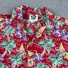Vintage Hilo Hattie Men  s Hawaiian Shirt Small Red Floral Tropical Sail Boat USA