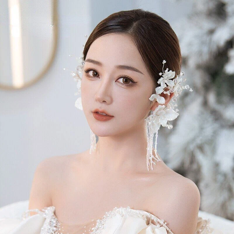 Pendiente de decoración de cabello lateral con cuentas de flores para decoración de cabello boda novia cabello  Foto 3 de 4