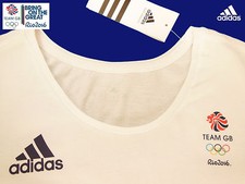 ADIDAS TEAM GB RIO 2016 ELITE ATHLETE WHITE CAP SLEEVE TEE SHIRT Size 18