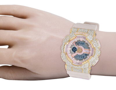 Casio Baby G Pikachu 43MM BA-110 Yellow Gold Diamond Watch 6 1/2