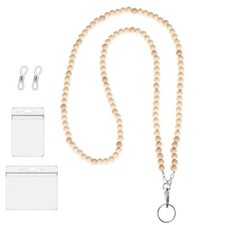 Teacher Lanyard with ID Holder Cute Wooden Beaded Lanyards for ID Card Badges