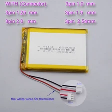 3.7V 2500mAh 9.25Wh Li-polymer Li Battery 605068 NTC Thermistor 3-Wires JST 3Pin