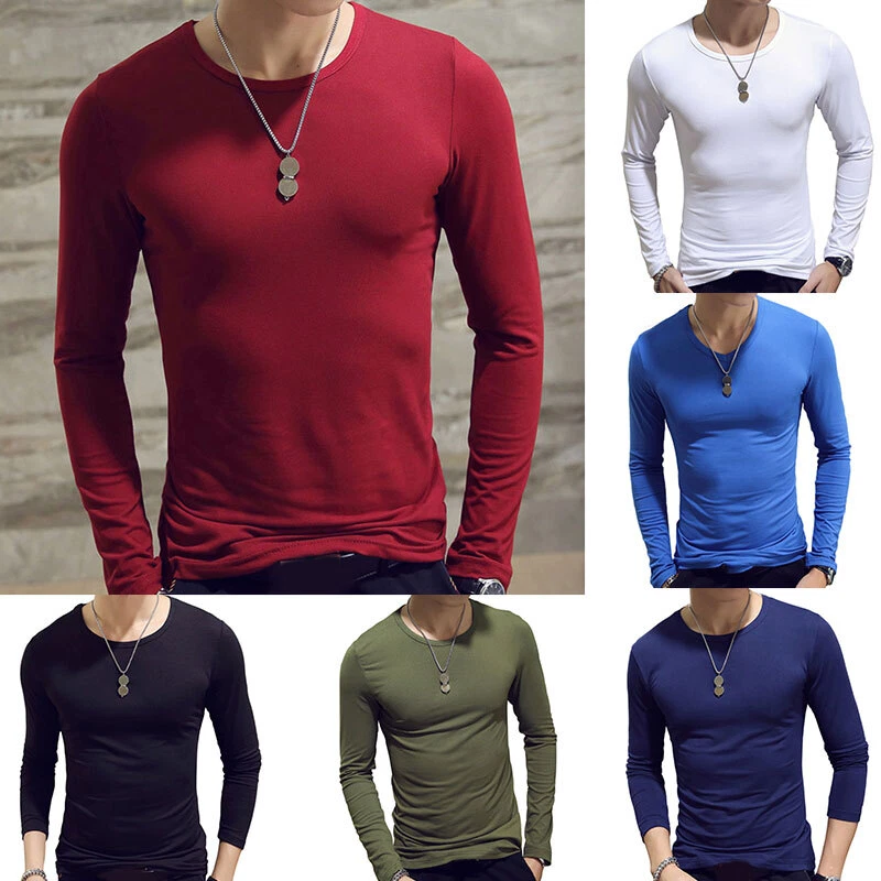 Mens Thermal Tops Long Short Sleeve T Shirt Warm Winter Underwear Slim Fit  Solid