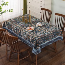 Vintage Style Tassel Tablecloth Chenille Table Cover Thick Dust-proof Tablecloth