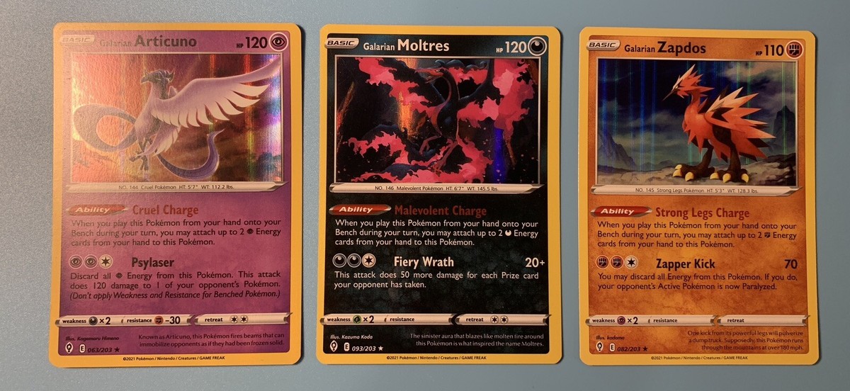 Pokemon TCG Cards Galarian Moltres Zapdos Articuno - Holo