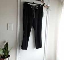 BNWT Nine West Slim Ankle Dress Pants Black Polka Dot Belt At Front Sz L $80 Ret