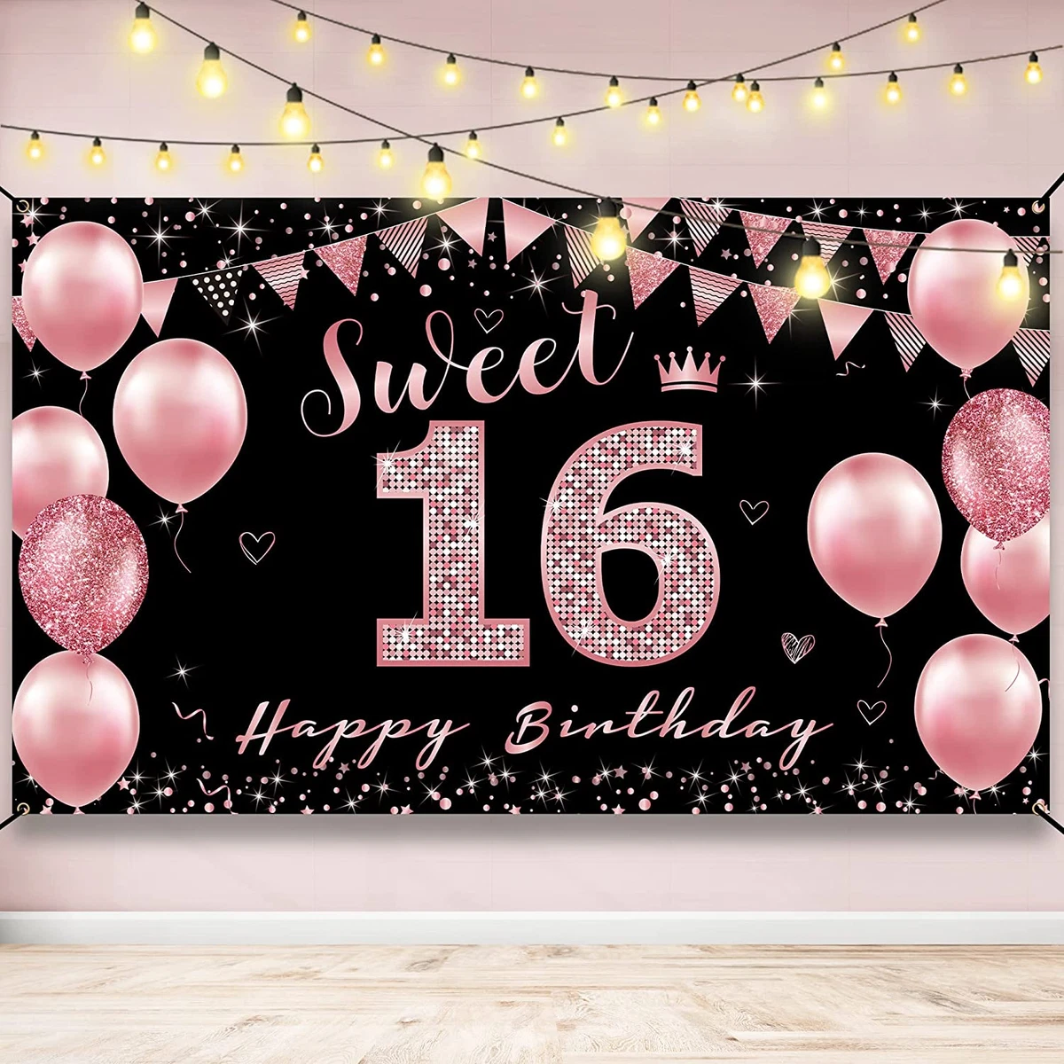 Sweet 16 Birthday Decorations Backdrop Banner, Happy 16Th Birthday  Decorations f