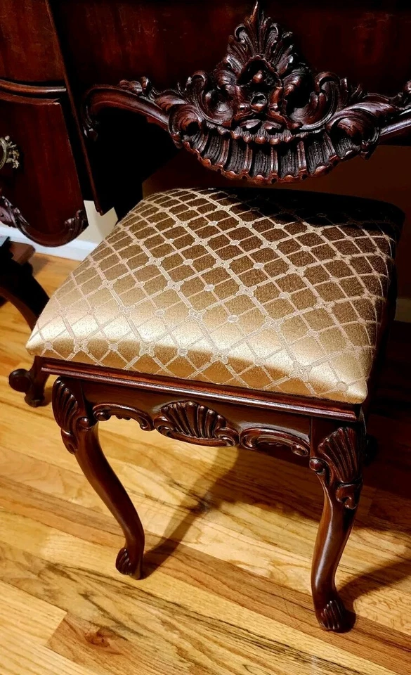 Taburete de tocador de madera de caoba para sala de maquillaje y baño... Foto 2 de 2