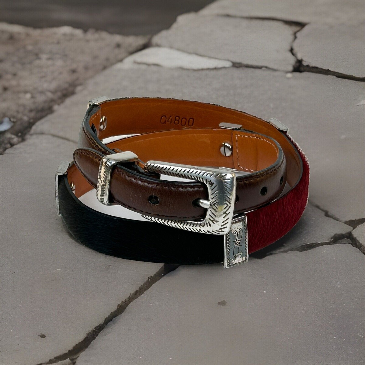 Brighton Faux Fur Leather Belt Silver Buckle W/Silver  display picture 1