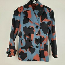 Gucci Blue/black/orange Camo Pattern Double-breasted Pea Coat. Euc! Sz 38.