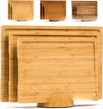 Wooden Cutting Boards For Kitchen Meal Prep & Serving - with Holder,