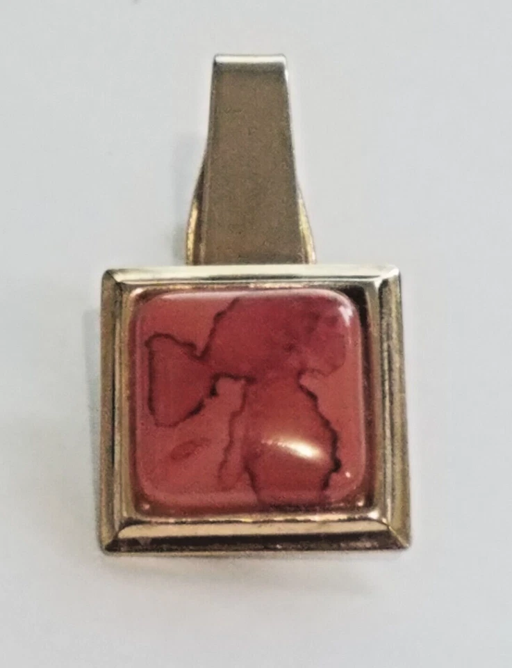 Vtg Square Shape Gold Tone Resin Pink Insert Tie Bar Costume Unbranded - Image 3 of 4