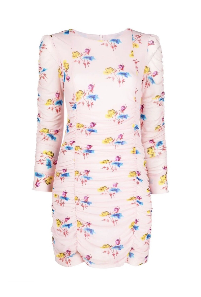 ganni floral print mini dress Floral-Print A-Line Mini Dress Ganni in Recycled Crpe