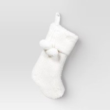 20" Christmas Striped Faux Fur Stocking White - Wondershop