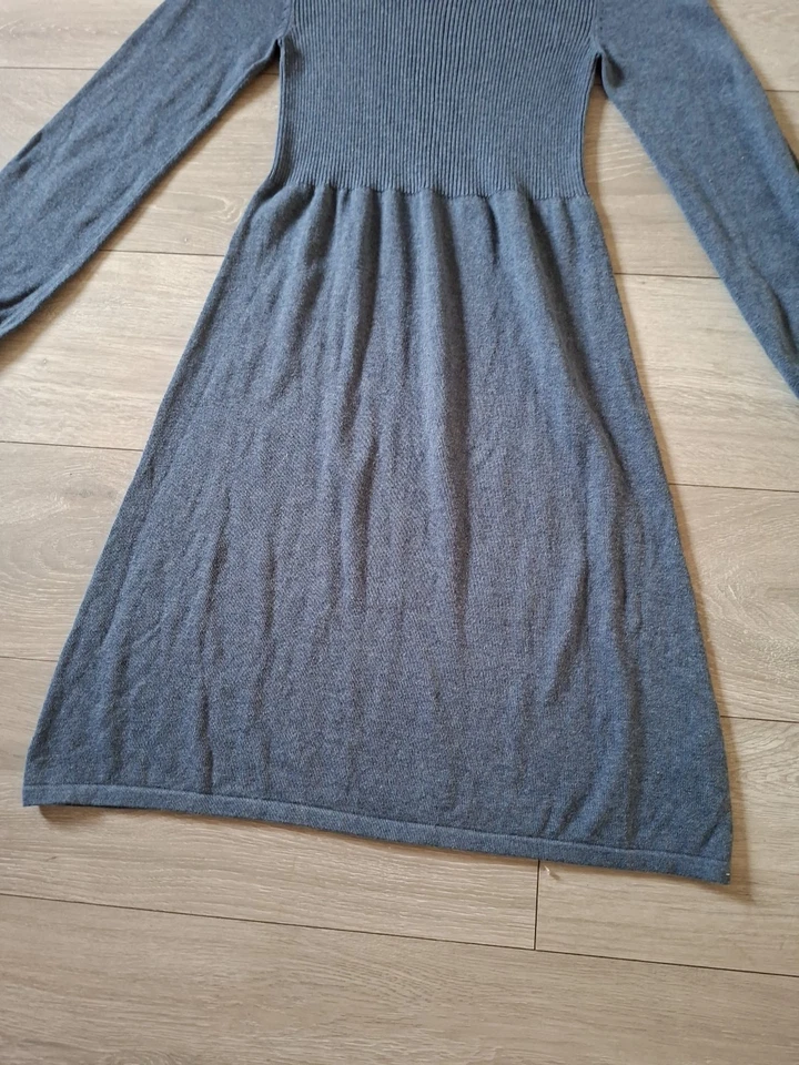 Vestido Jersey Fat Face Azul Gris Elástico Algodón Tejido Acampanado Inteligente Informal UK10 Foto 4 de 4