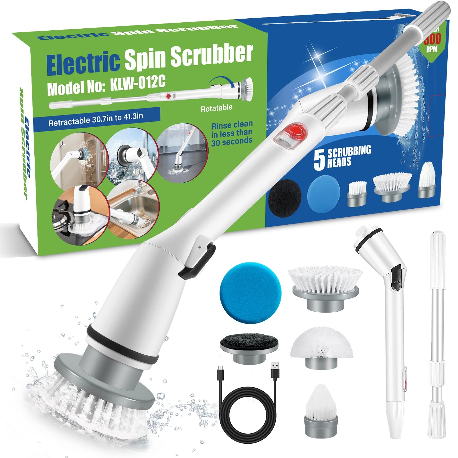 Power Scrubber Electric Spin Scrubber Electric Scrubbing Brush with Adjustable