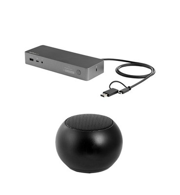 StarTech USB-C, USB-A Dual 4K 100W Hybrid Dock, Bluetooth Mini U Speaker
