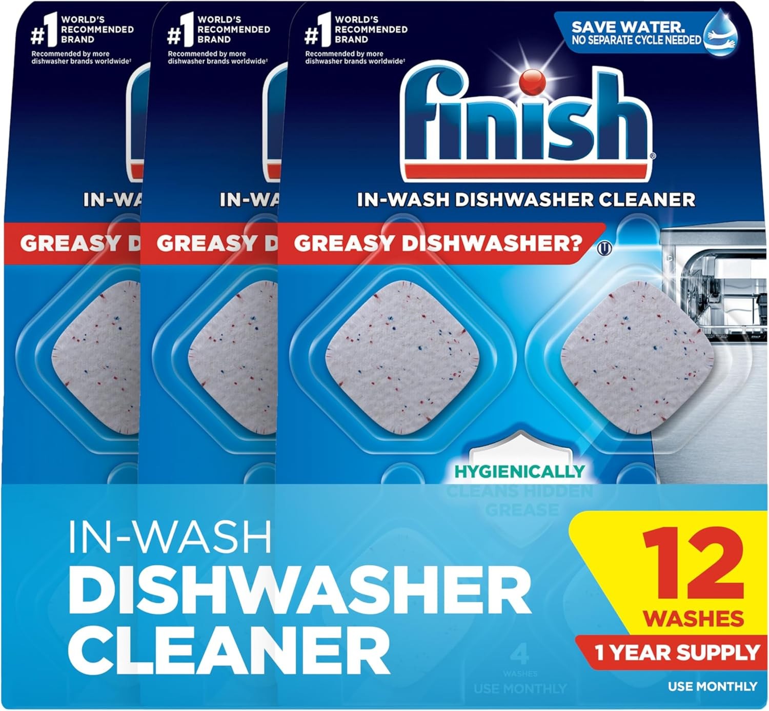 Finish Dishwasher Cleaner Tablets Deep Clean Grease Grime Odor Control 12 Count
