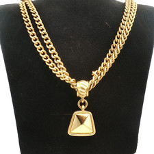Givenchy Vintage Gold Lock Pendant Necklace Chunky Chain Signed Paris Designer