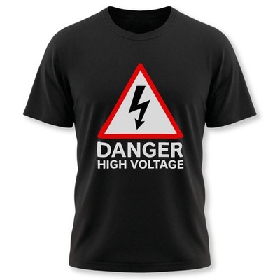 Danger High Voltage Warning Sign T-Shirt | Electrician Lightning Bolt Tee