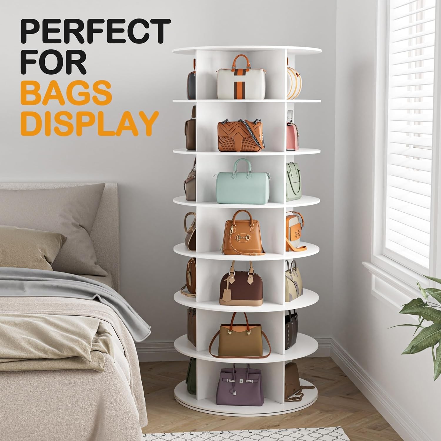 Rotating Shoe Rack Tower - 7-Tier Spinning Handbag Shoe Display Organizer