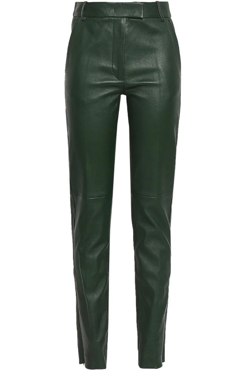 JOSEPH Bermuda Stretch Leather Lambskin Pants Green FR 38 6 M NEW Made in France