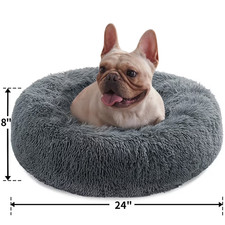 24" Calming Dog Bed: Donut Plush Anti-Anxiety Cuddler for Small Dogs  Cats
