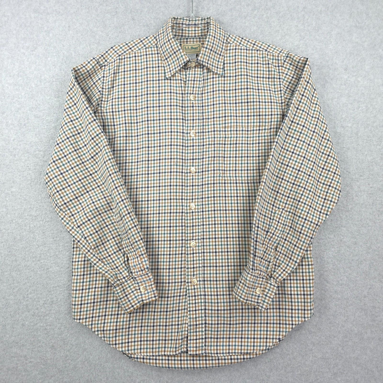 Vintage LL Bean Shirt Mens Medium Made in USA 90s Check Button Up Twill