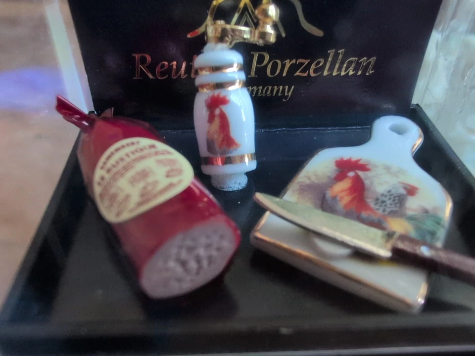 Dollhouse Miniature Ham Cutting Board Tray Set Reutter Porcelain 1:12 Germany - Image 2 of 4