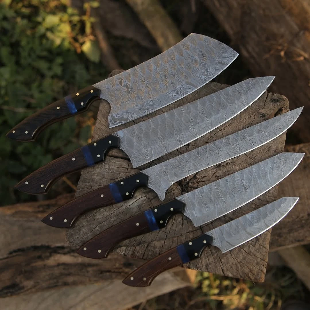 Handmade Damascus Steel Kitchen chef Knifes With Leather Roll Kit | Best Gifts