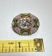Vintage Micro Mosaic Brooch Pin 1   Gold Bras...