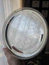 Vintage Mayell England Silver Plated Gallery Tray - 23cm Circular Tray