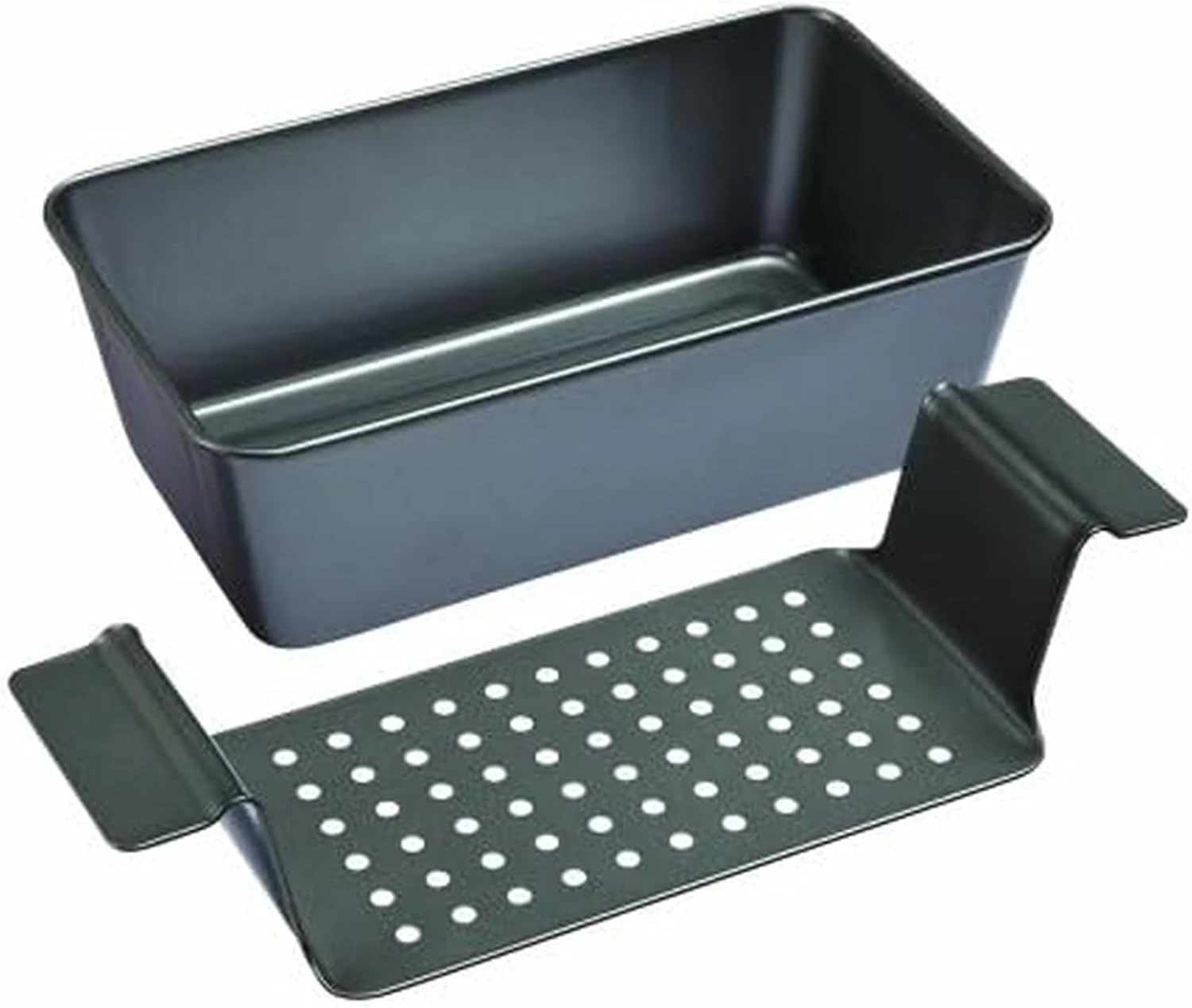 2-Piece Meatloaf Pan with Draining Insert, Non-Stick Carbon Steel 12.2 Inch Grey