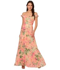 Adrianna Papell Womens Floral Off-Shoulder Dress, blushmulti, 6