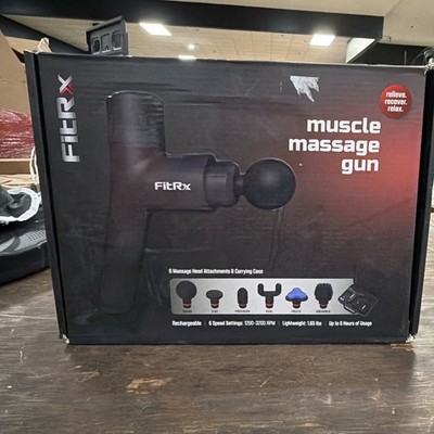 FitRx Muscle Massage Gun, Black, Cordless Rechargeable Multispeed, 6 Heads Case