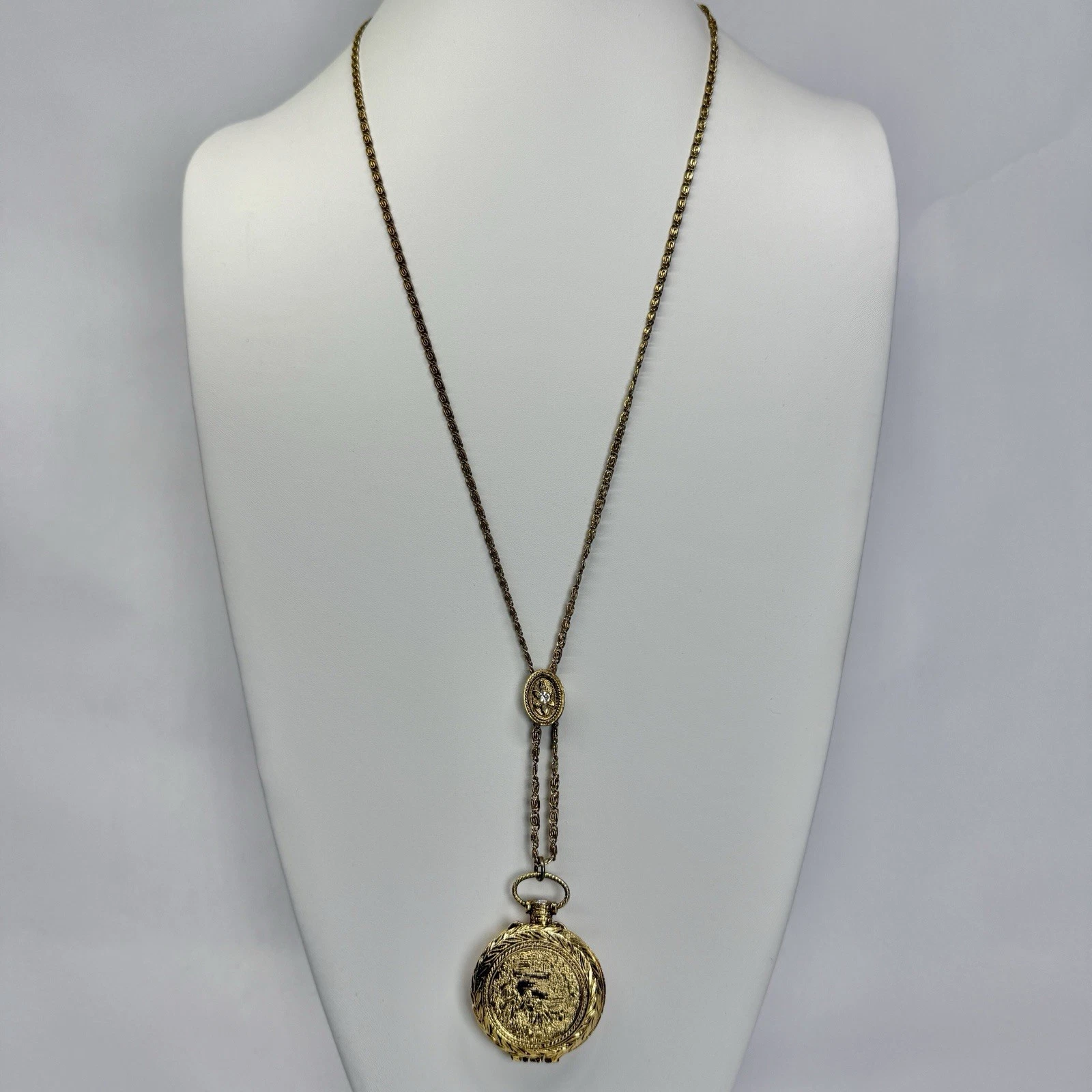 MAX FACTOR Precious Time Locket Gold Tone Vintage Necklace Jewelry N291