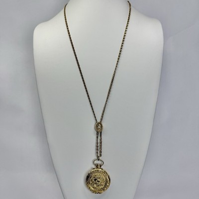 MAX FACTOR Precious Time Locket Gold Tone Vintage Necklace Jewelry N291