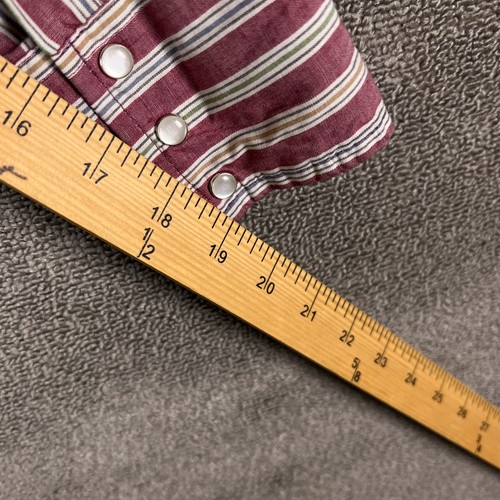 Camisa Wrangler De Colección Para Hombres XL Rayas Rojas Perla Occidental A Presión X Colas Largas Años 80 - Imagen 11 de 12