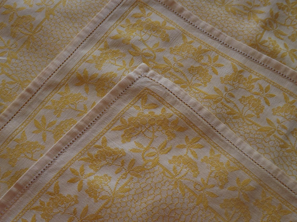 11 serviettes, fil de lin, damas jaune orangé, anciennes - Photo 4/4