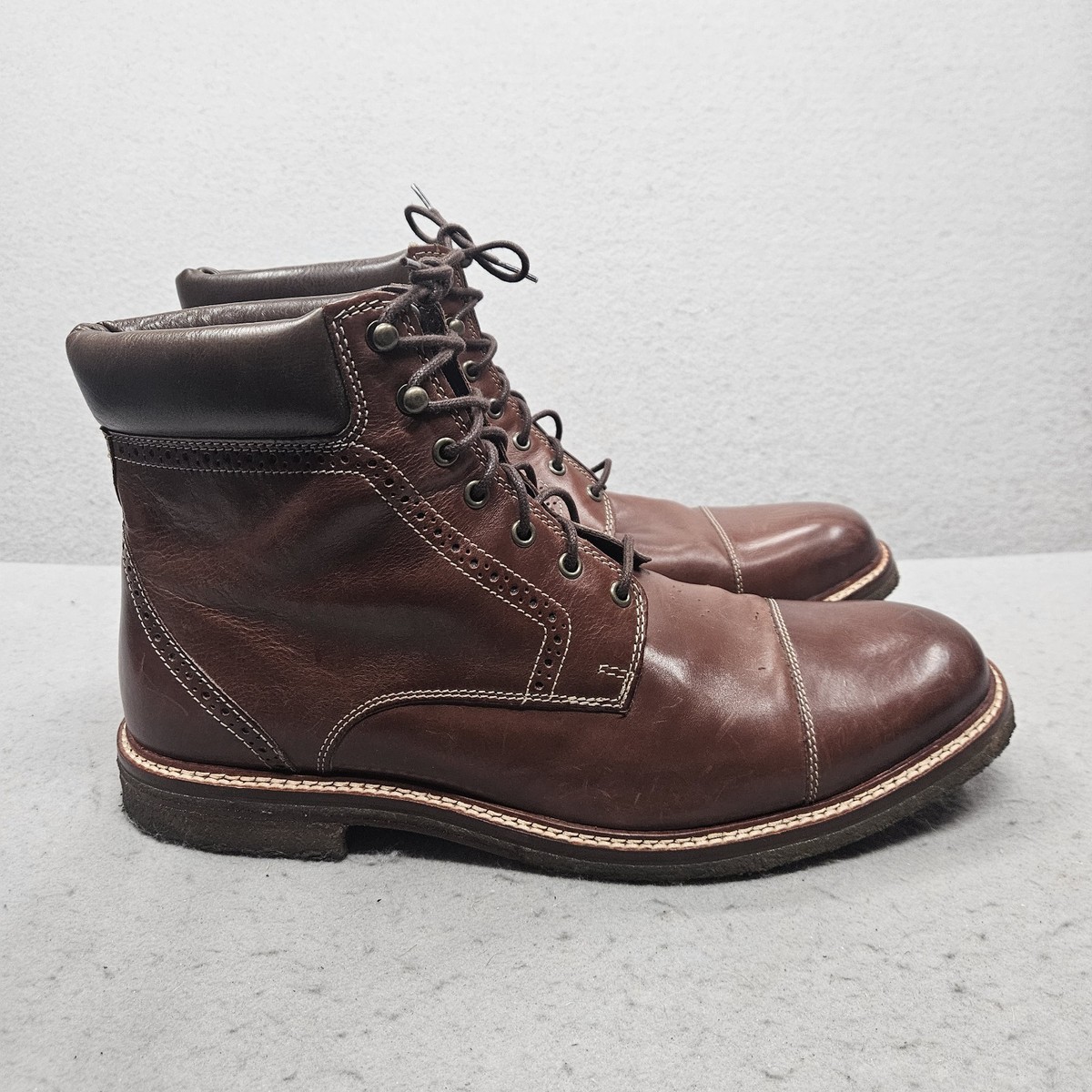 Johnston & Murphy 1850 Brown Leather Cap Toe Lace-Up Boots 