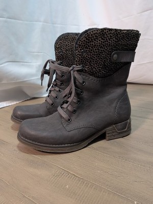 Rieker Damen Größe 36 EUR Grau Leder Schnürsenkel Reißverschluss Stiefeletten Mode Boots Bootie...