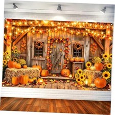 Fall,Wooden Barn Photography Backdrop,Halloween Party Photo Booth, 7x5FT